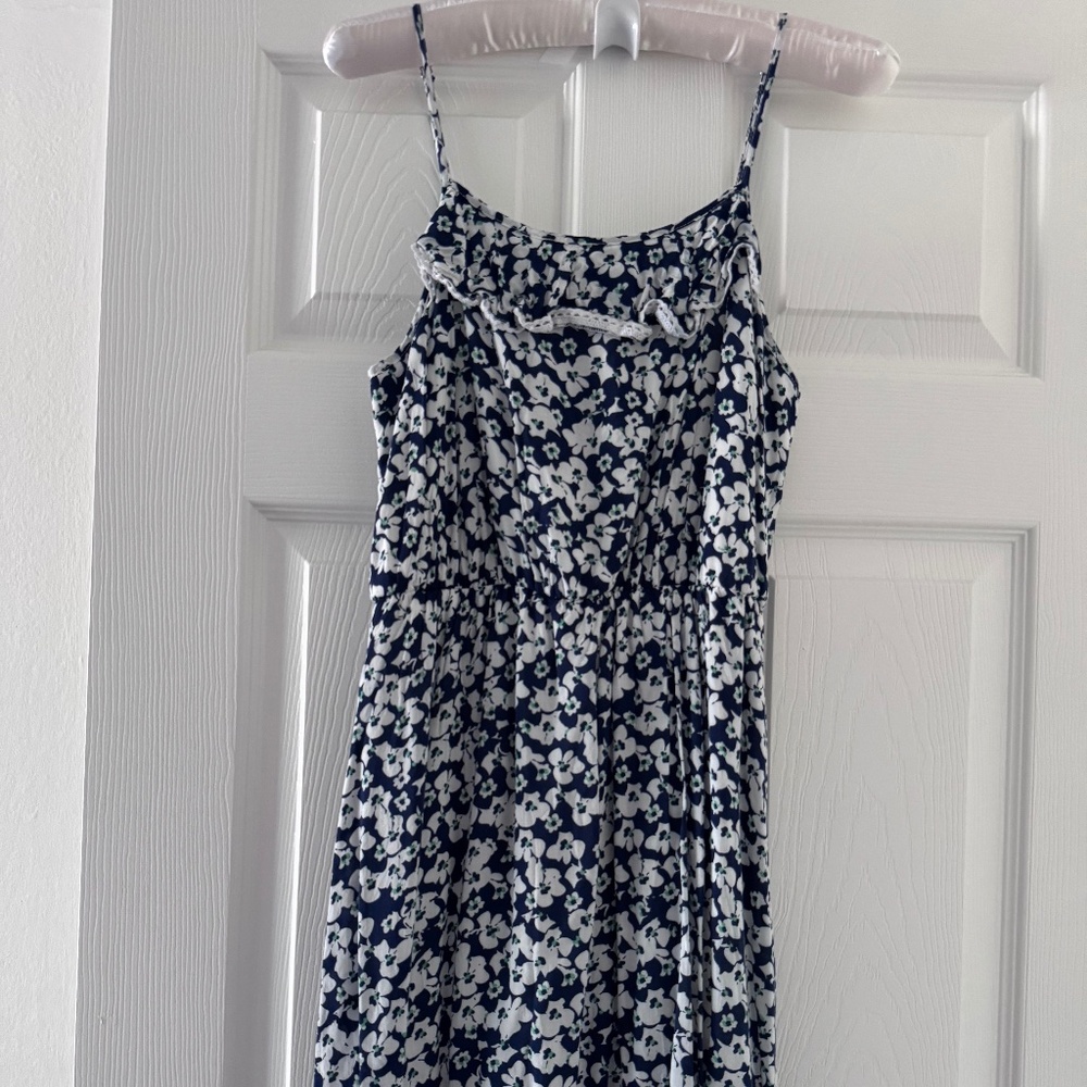 Floral blue white green strap dress